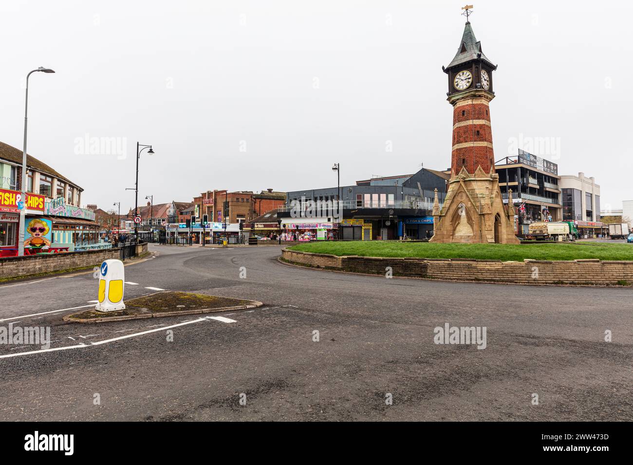 Skegness clock tower, clock tower, Roundabout, skegness, Lincolnshire, Regno Unito, Inghilterra, Skegness Town, Skegness UK, Skeggy, skeg vegas, Skegness, Inghilterra, Foto Stock