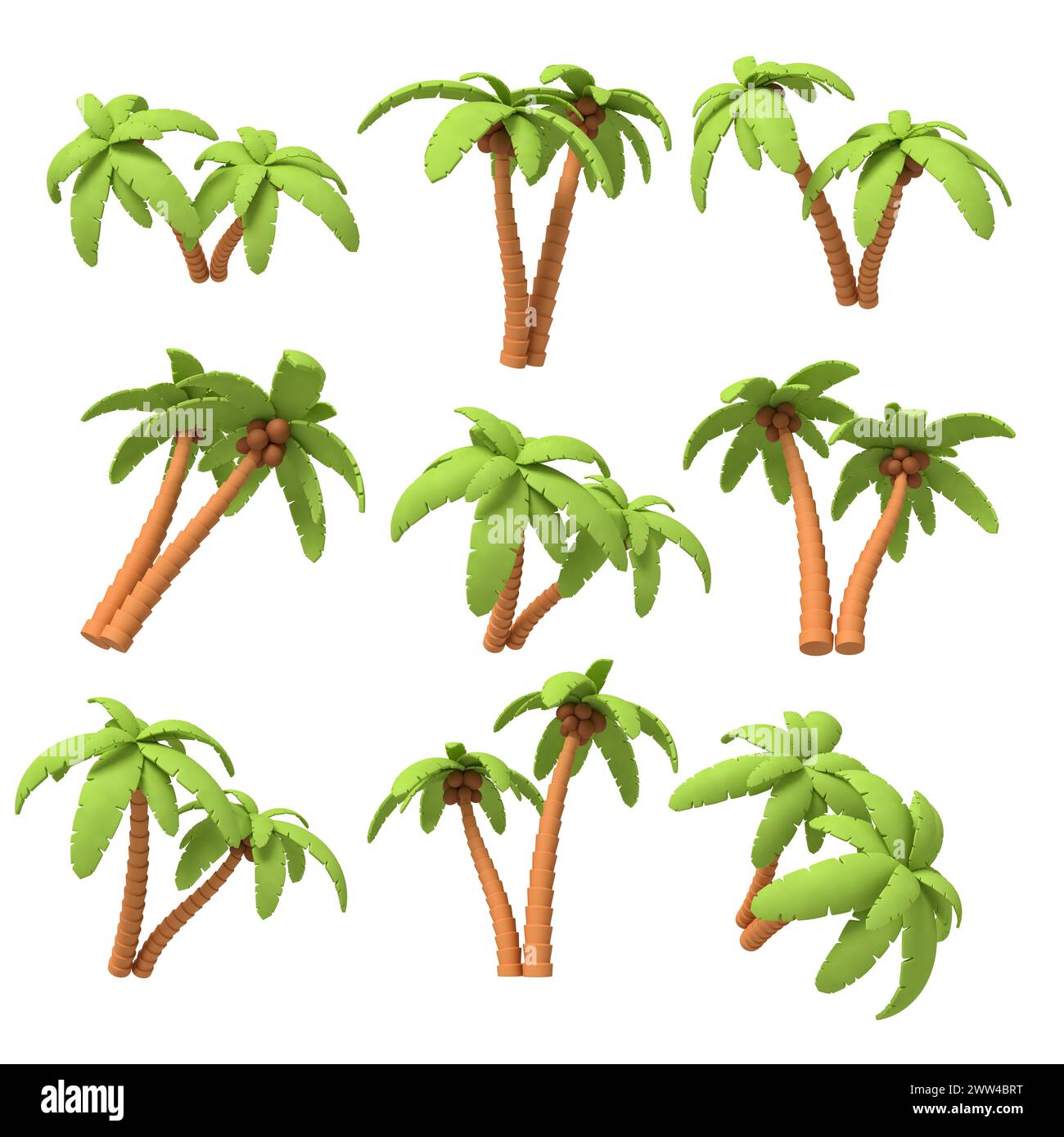 Varietà di palme da cartoni animati in diverse pose Foto Stock