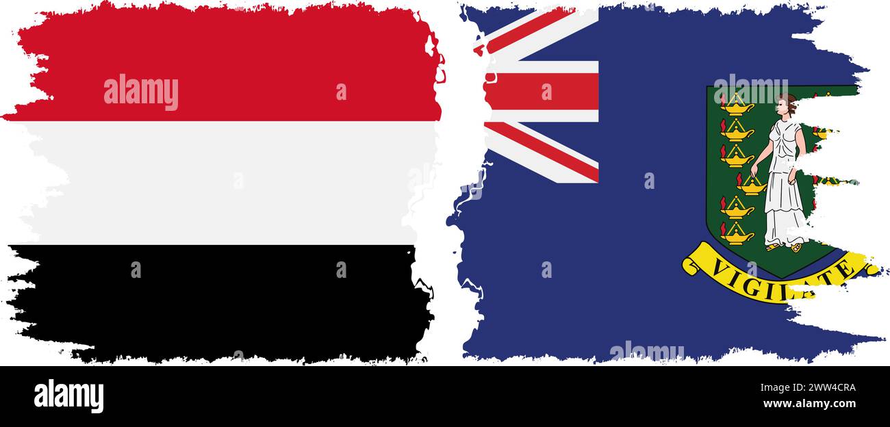 Isole Vergini britanniche e Yemen grunge bandiere connessione, vettore Illustrazione Vettoriale