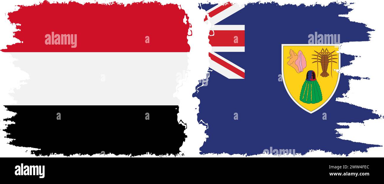 Turks e Caicos e Yemen grunge bandiere connessione, vettore Illustrazione Vettoriale