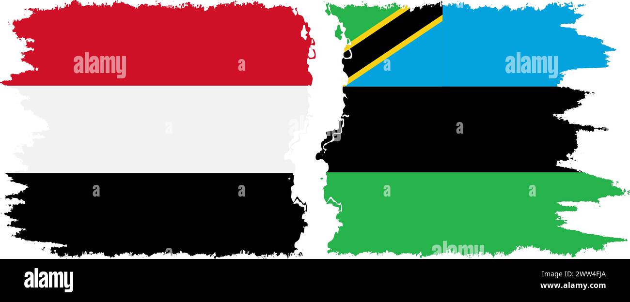 Zanzibar e Yemen grunge bandiere connessione, vettore Illustrazione Vettoriale