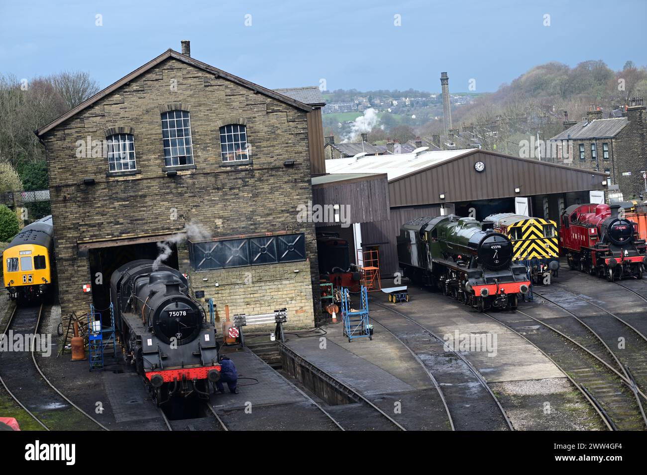 Keighley and Worth Valley Railway, Steam Weekend, 3 treni a vapore, Haworth 2024, KWVR, West Yorkshire. Foto Stock