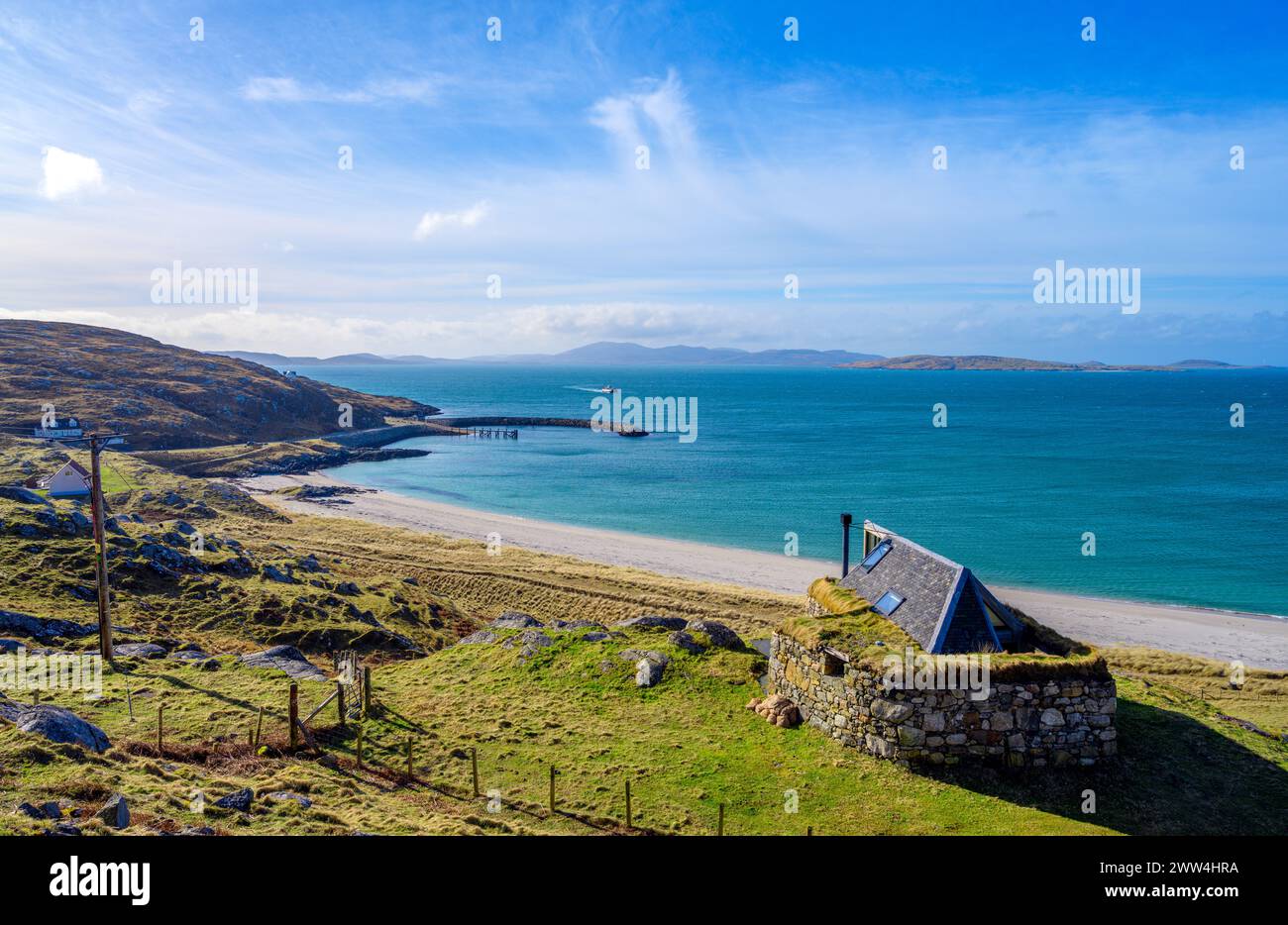 Prince Charlie's Bay, Isola di Erskay, Ebridi esterne, Scotlanded, Regno Unito. Il luogo è dove si ritiene che Bonnie Prince Charlie sia atterrata a Erskay. Foto Stock