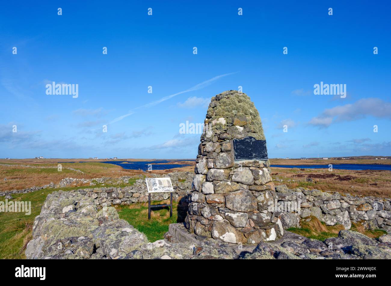 Flora MacDonald’s Monument, South Uist, Ebridi esterne, Scozia. MacDonald è nato a South Uist e ha contribuito alla fuga di Bonnie Prince Charlie. Foto Stock