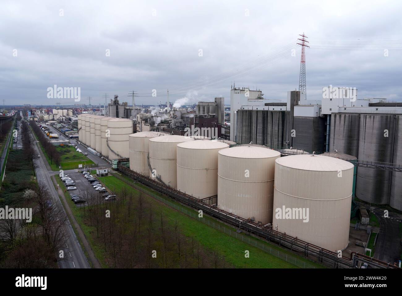 Amburgo, Germania. 21 marzo 2024. Vista del terminal ADM Hamburg Aktiengesellschaft nel porto di Amburgo. L'azienda Archer Daniels Midland Group gestisce mangimi per animali, cereali, semi oleosi e oli vegetali. Crediti: Marcus Brandt/dpa/Alamy Live News Foto Stock