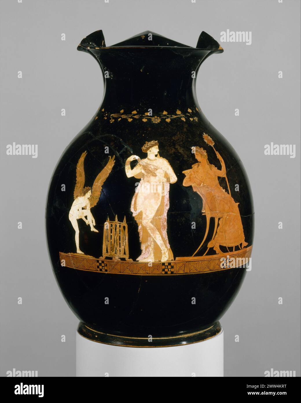 Oinochoe di terracotta (brocca) periodo: Classico Data: Metà del IV secolo a.C. Cultura: Greca, Attico Medio: Terracotta; figura rossa Foto Stock