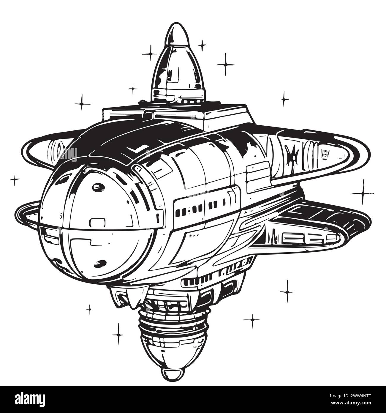 Illustrazione vettoriale di uno schizzo di cartoni animati spaziali disegnata a mano Illustrazione Vettoriale