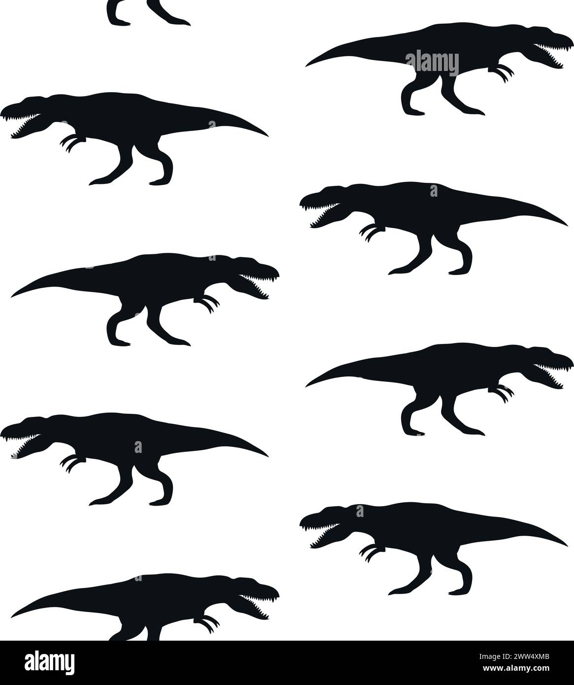 Modello vettoriale senza cuciture della silhouette del dinosauro tyrannosaurus rex isolato su sfondo bianco Illustrazione Vettoriale