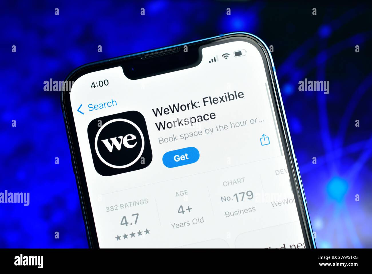 Nuova Delhi, India 20 marzo 2024: WeWork applicazione su smartphone per prenotare lo spazio di coworking online Foto Stock