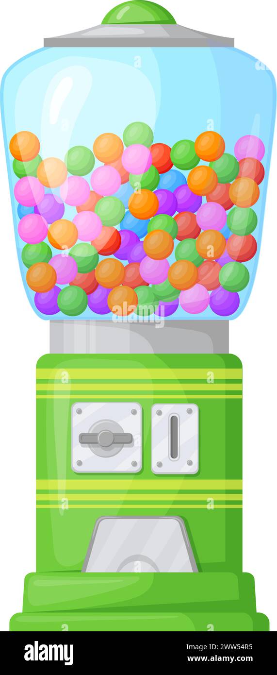 Dispenser per gomme da masticare. Macchina per caramelle per bambini isolata su sfondo bianco Illustrazione Vettoriale
