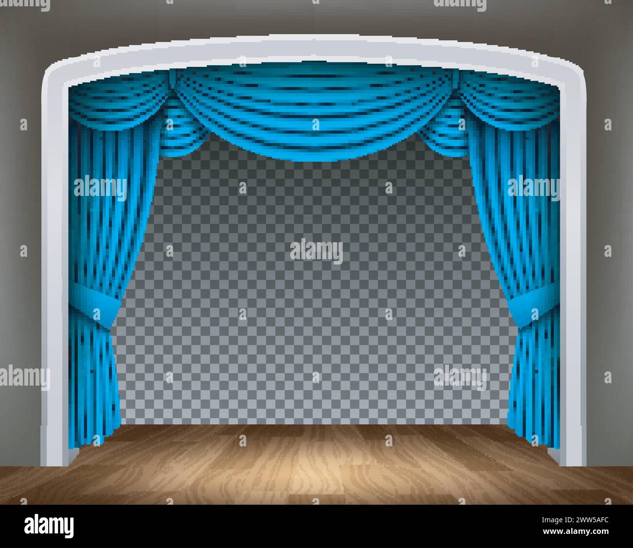 Cortina blu del teatro classico con interni trasparenti, illustrazione vettoriale Illustrazione Vettoriale