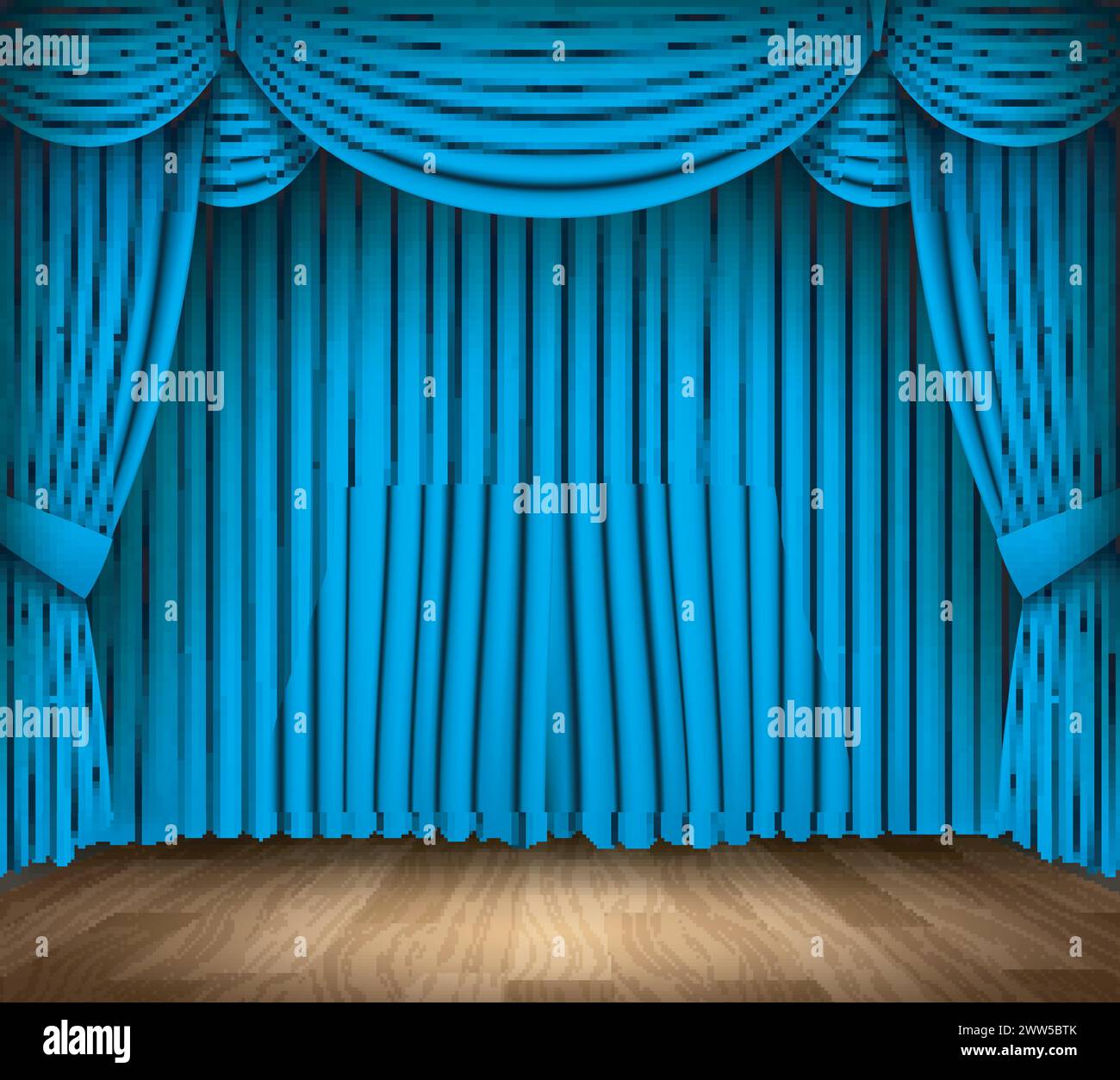 Cortina blu del teatro classico con pavimento in legno, illustrazione vettoriale Illustrazione Vettoriale