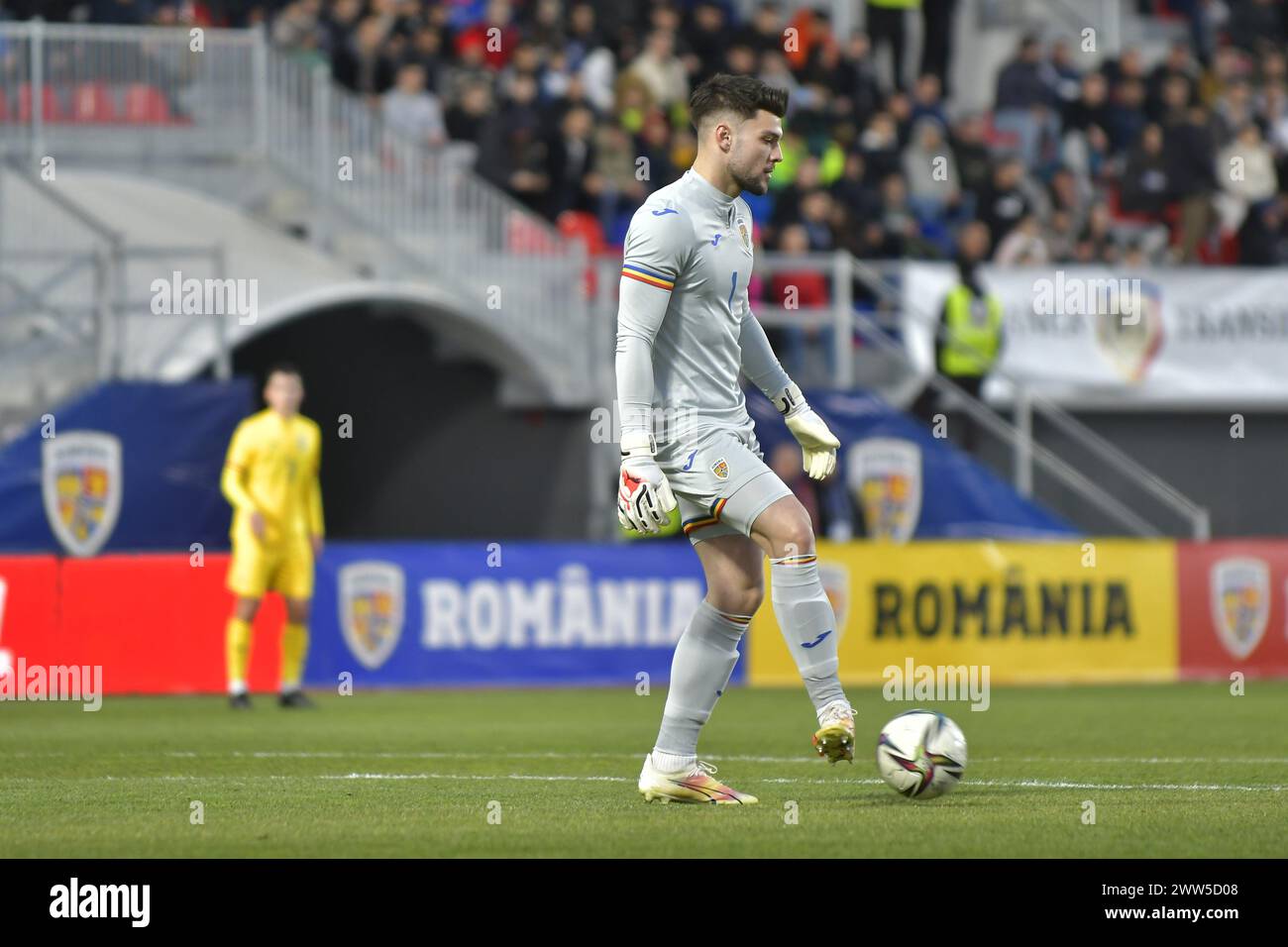 Partita di calcio tra Romania U20 e Italia U20 contando per Elite League U20 21.03.2024 , Stadio„Eugen Popescu , Târgoviște, Romania , Cristi Stavri Foto Stock