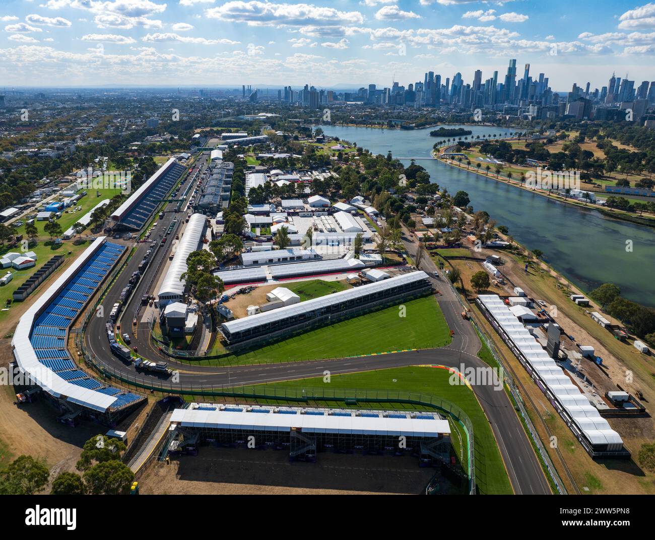 Melbourne, Australia. 16 marzo 2024. Melbourne, Australia, sabato 16 marzo: Il circuito di Albert Park Street si prepara durante il Gran Premio d'Australia di Formula 1 2024. Foto, foto e copyright © PETERSON Mark ATP Images (PETERSON Mark/ATP/SPP) credito: SPP Sport Press Photo. /Alamy Live News Foto Stock
