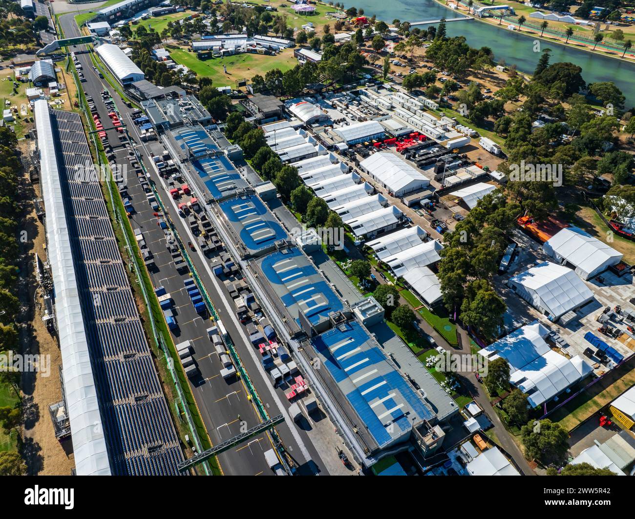 Melbourne, Australia. 16 marzo 2024. Melbourne, Australia, sabato 16 marzo: Il circuito di Albert Park Street si prepara durante il Gran Premio d'Australia di Formula 1 2024. Foto, foto e copyright © PETERSON Mark ATP Images (PETERSON Mark/ATP/SPP) credito: SPP Sport Press Photo. /Alamy Live News Foto Stock