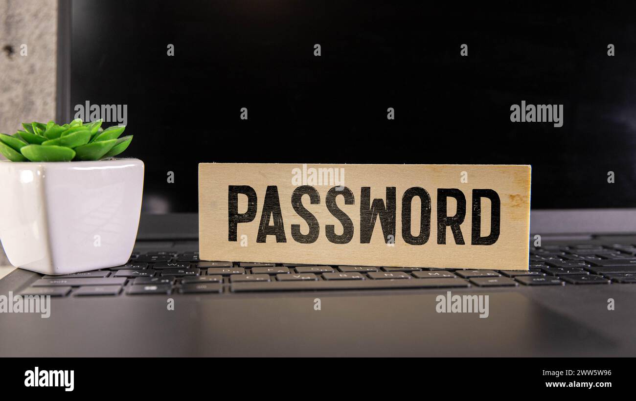 La password di iscrizione e un lucchetto con chiavi si trovano su un notebook Foto Stock