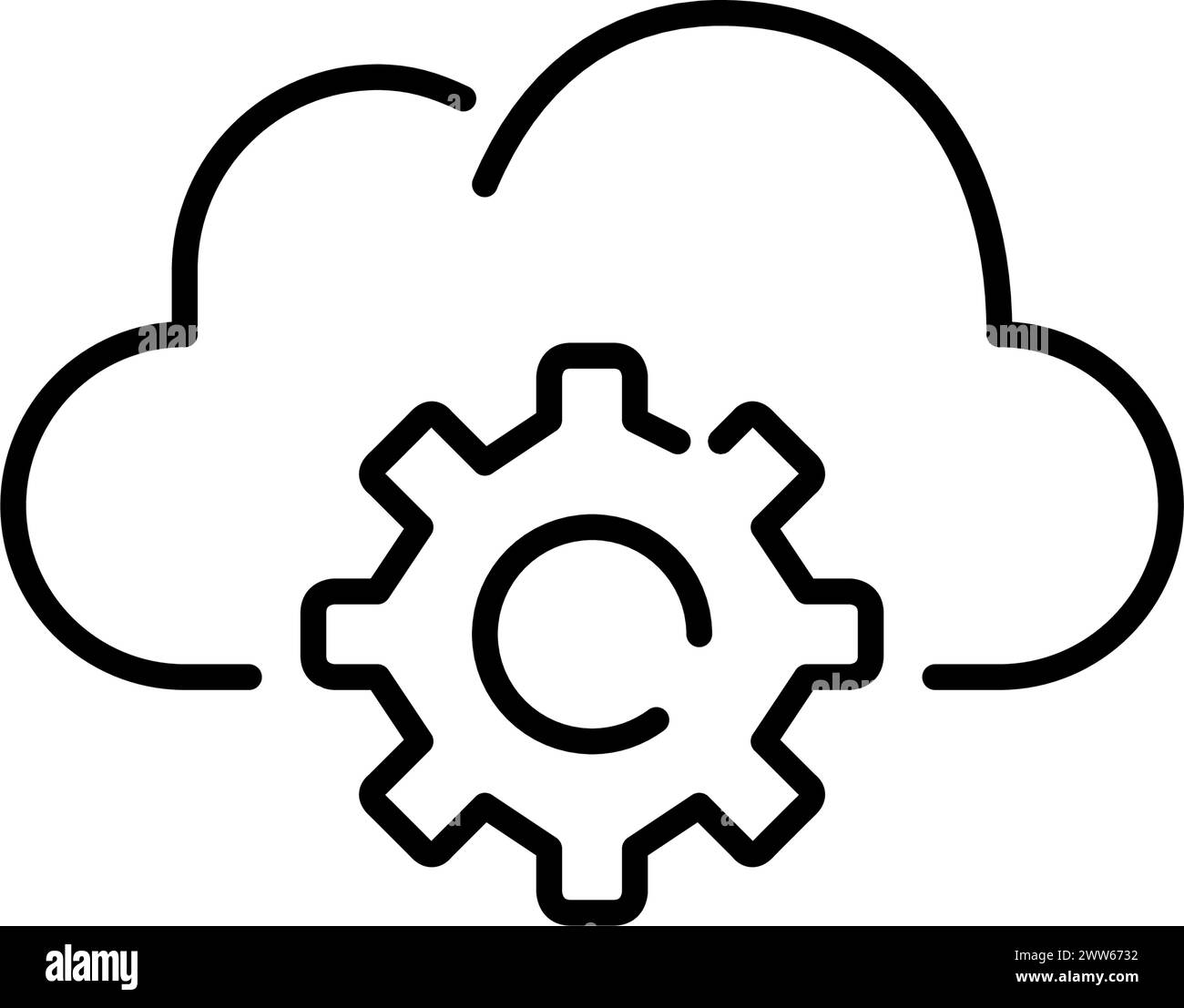 Nuvola e ruota dentata. Efficienza e ottimizzazione delle tecnologie e dello storage dei dati basati su cloud. Pixel Perfect, icona modificabile Illustrazione Vettoriale