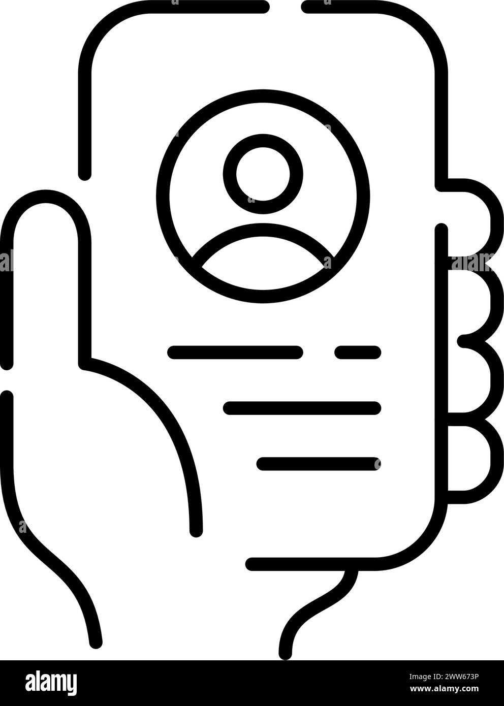 Icona di esplorazione della carriera in movimento. Ricerca digitale dei lavori. Tenere a mano lo smartphone con la pagina del profilo personale dell'app per la ricerca di lavoro Illustrazione Vettoriale