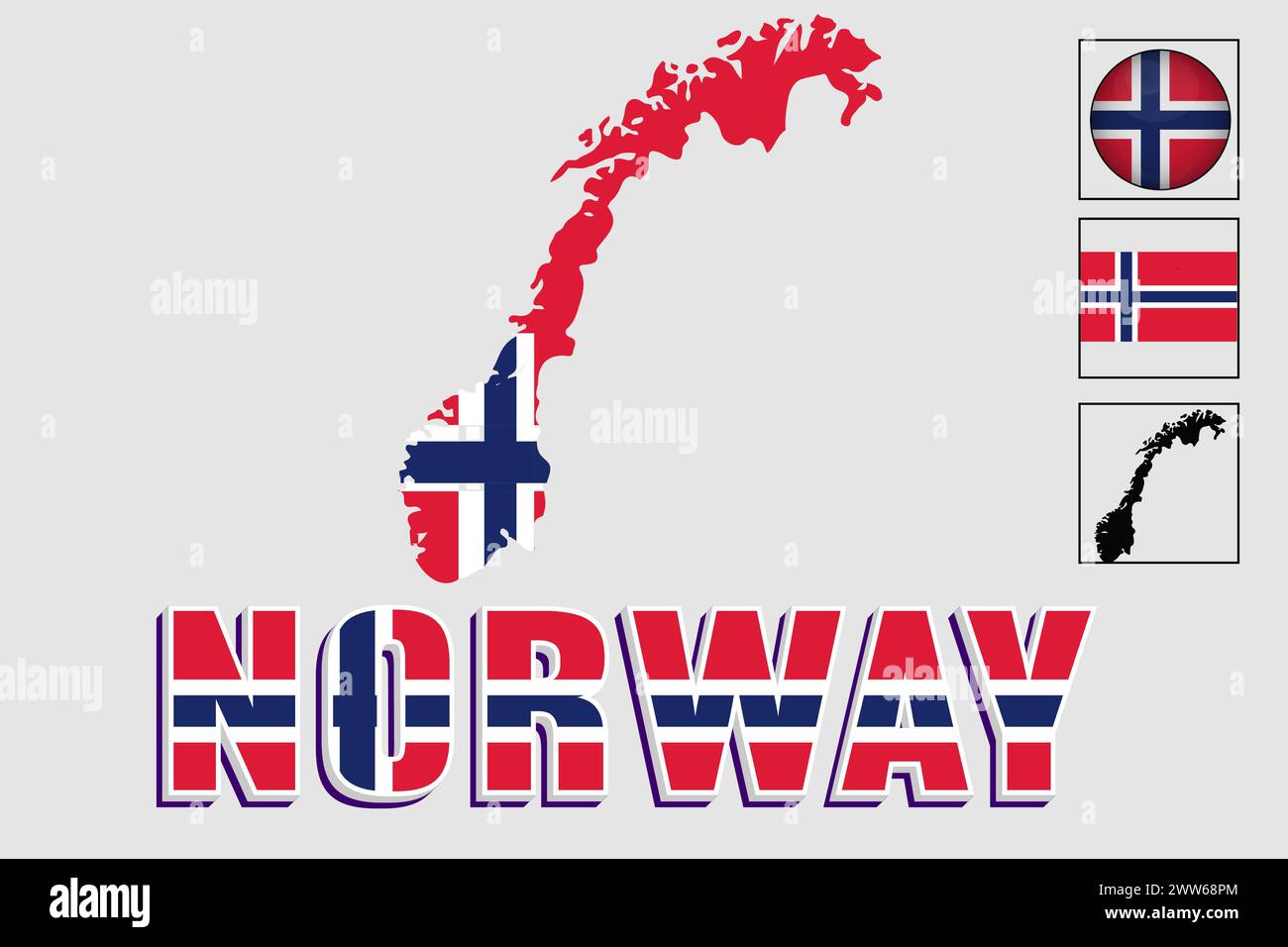 Bandiera e mappa della Norvegia in un grafico vettoriale Illustrazione Vettoriale