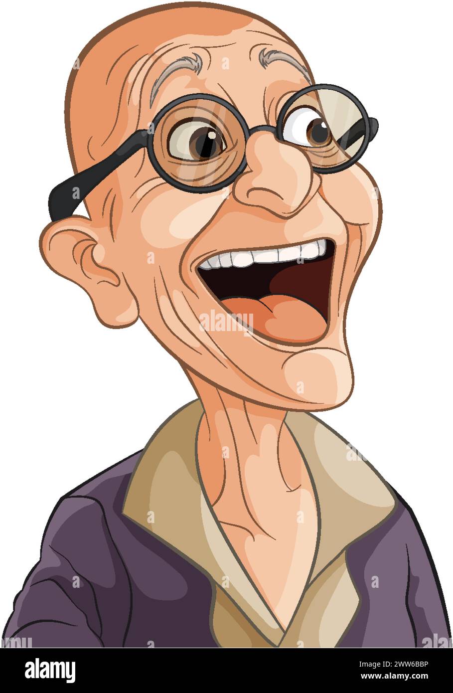 Illustrazione vettoriale di un uomo anziano allegro e dagli occhiali. Illustrazione Vettoriale