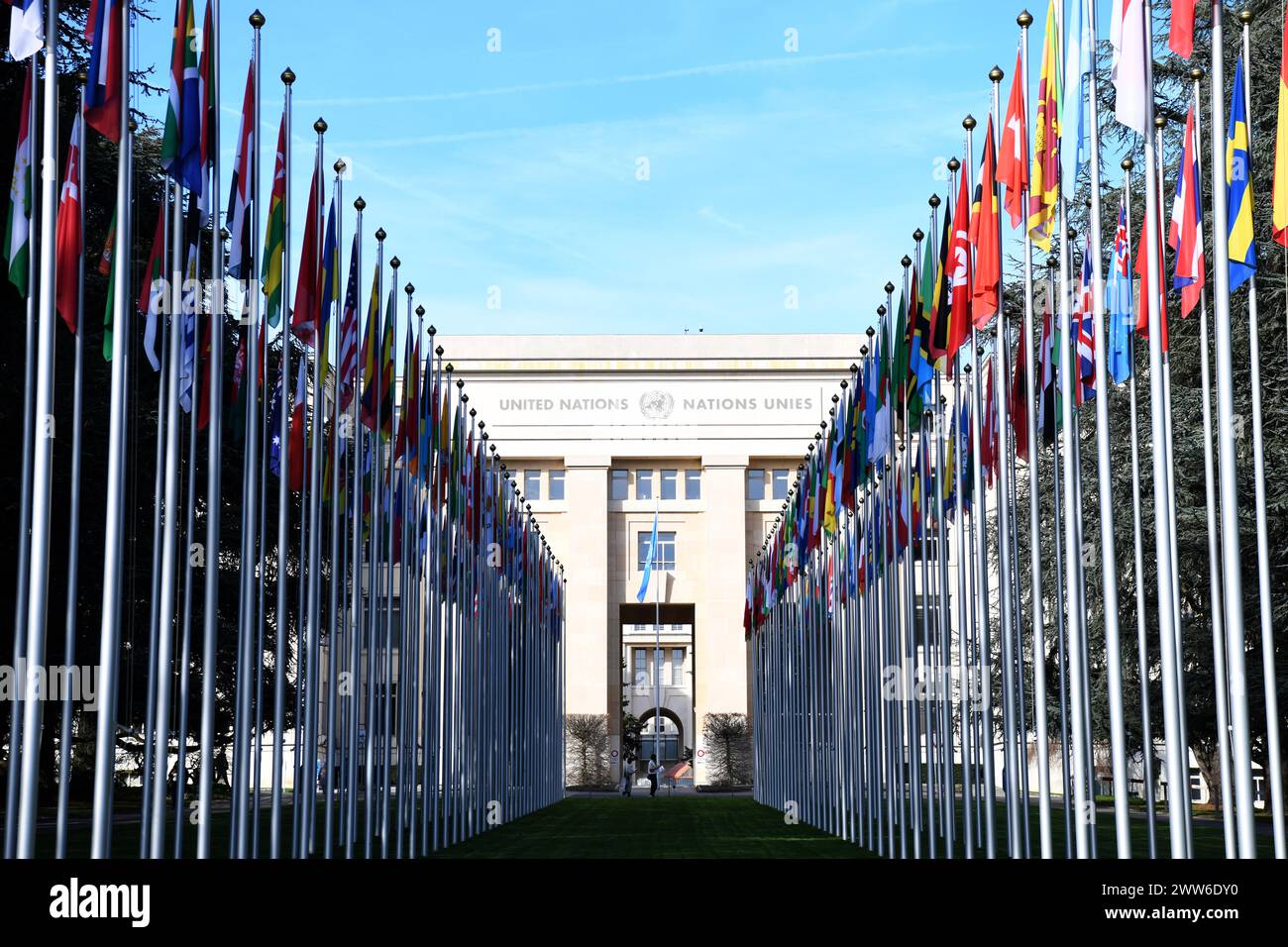 Ginevra. 20 marzo 2024. Questa foto scattata il 20 marzo 2024 mostra il Palais des Nations di Ginevra, Svizzera. ANDARE CON "dialogo costruttivo, cooperazione chiave per la tutela dei diritti umani: Ambasciatore cinese" credito: Lian Yi/Xinhua/Alamy Live News Foto Stock