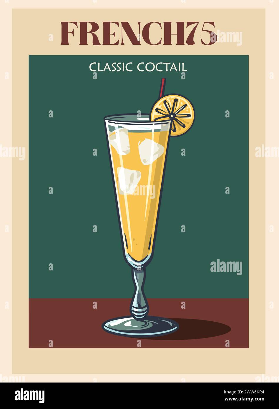 French75 cocktail poster retrò stampe vettoriali. Illustrazione Vettoriale