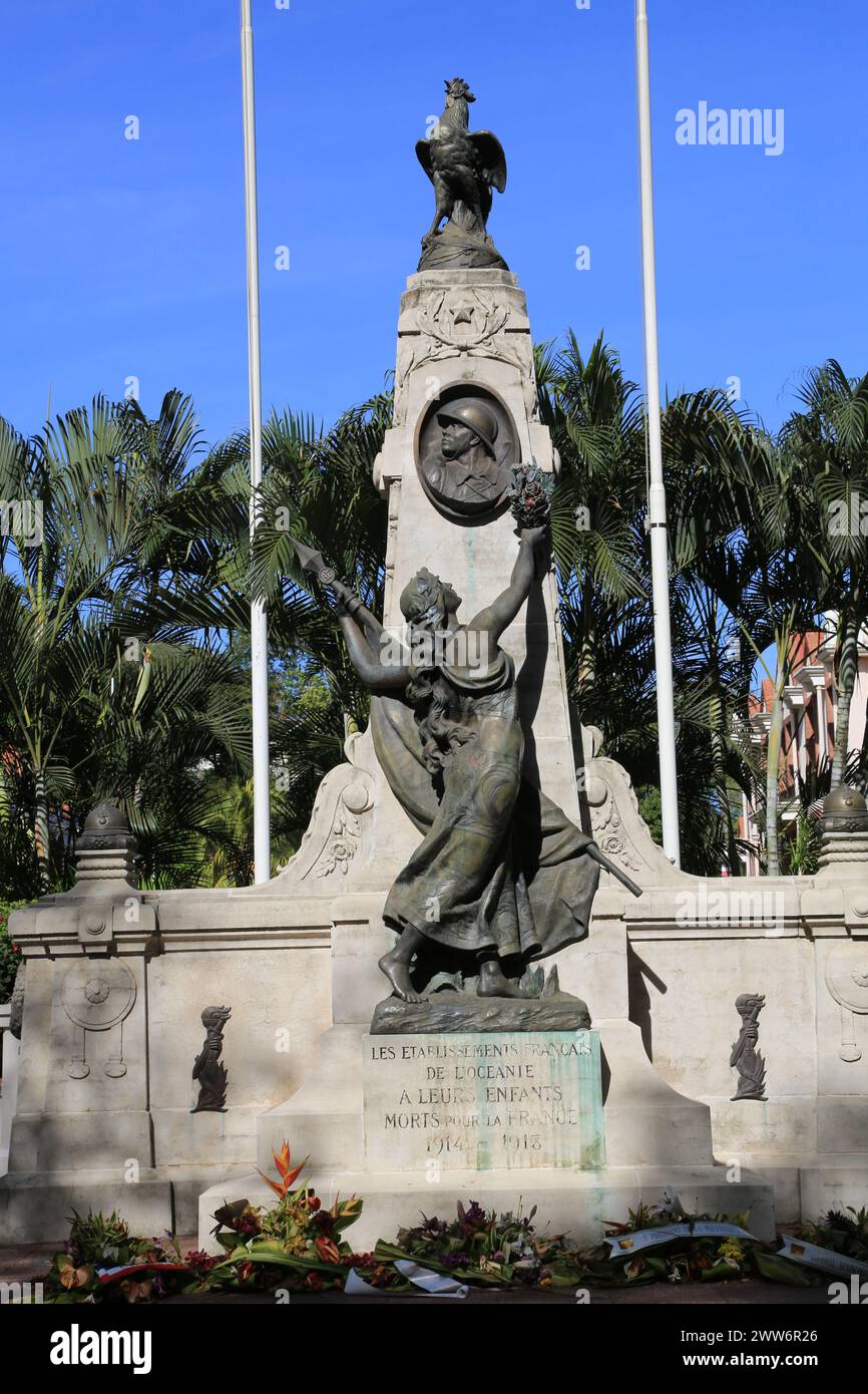 Omaggio ai soldati di Tahiti che andarono a combattere durante la prima guerra mondiale del 1914-1918. 1.800 giovani polinesiani sono stati mobilitati dal 1916, a defe Foto Stock