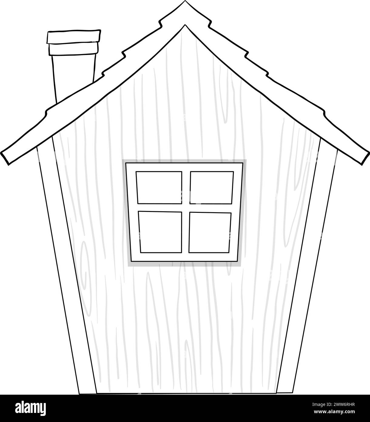 Semplice disegno in linea di una casa di legno. Illustrazione Vettoriale