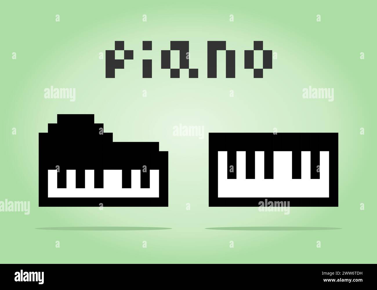 icona del pianoforte a 8 bit, per le risorse di gioco e i pattern di cucitura incrociata nelle illustrazioni vettoriali. Illustrazione Vettoriale