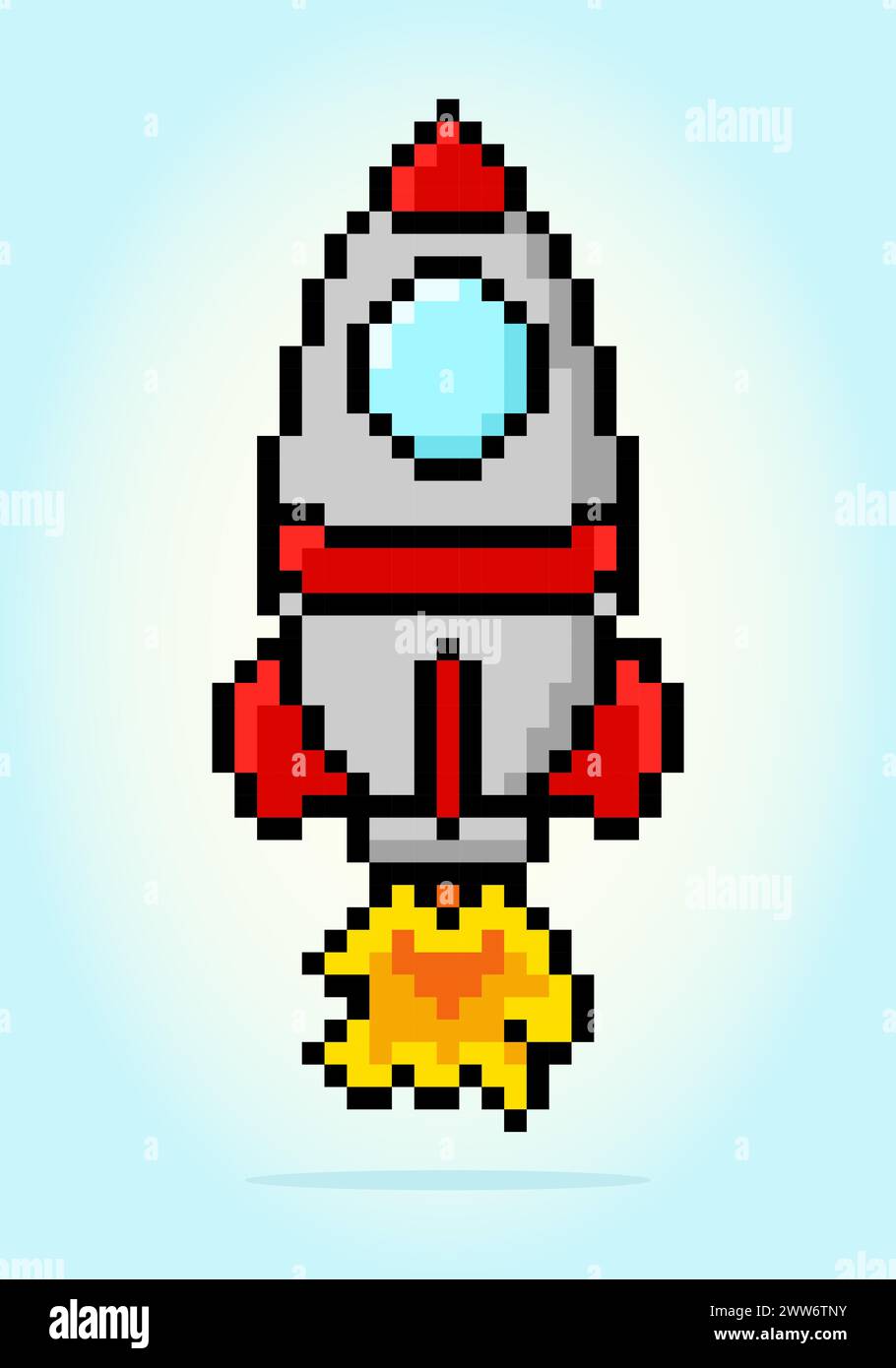pixel di razzo a 8 bit, per le risorse di gioco e i modelli di cucitura incrociata nelle illustrazioni vettoriali. Illustrazione Vettoriale
