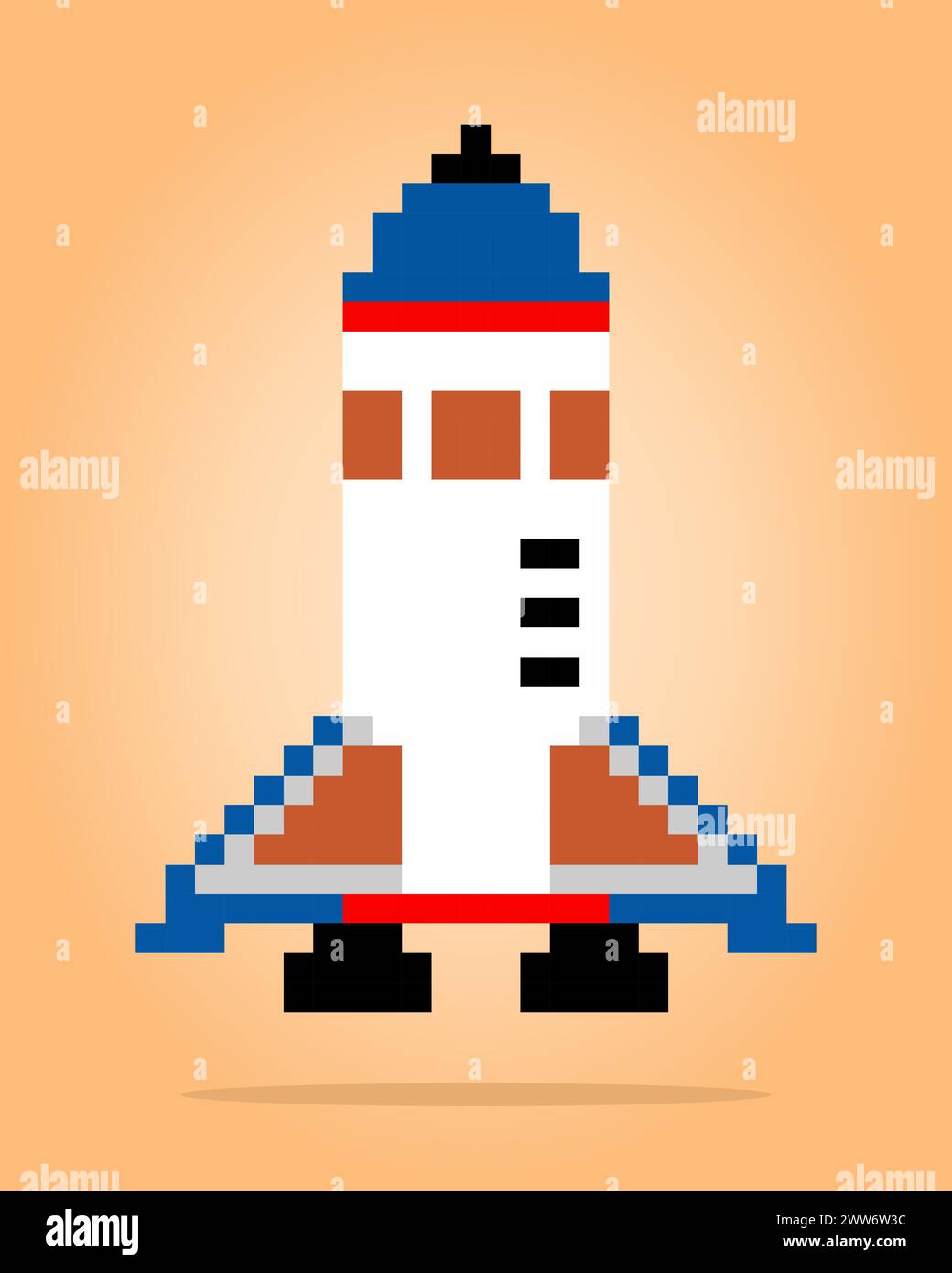 pixel di razzo a 8 bit, per le risorse di gioco e i modelli di cucitura incrociata nelle illustrazioni vettoriali. Illustrazione Vettoriale