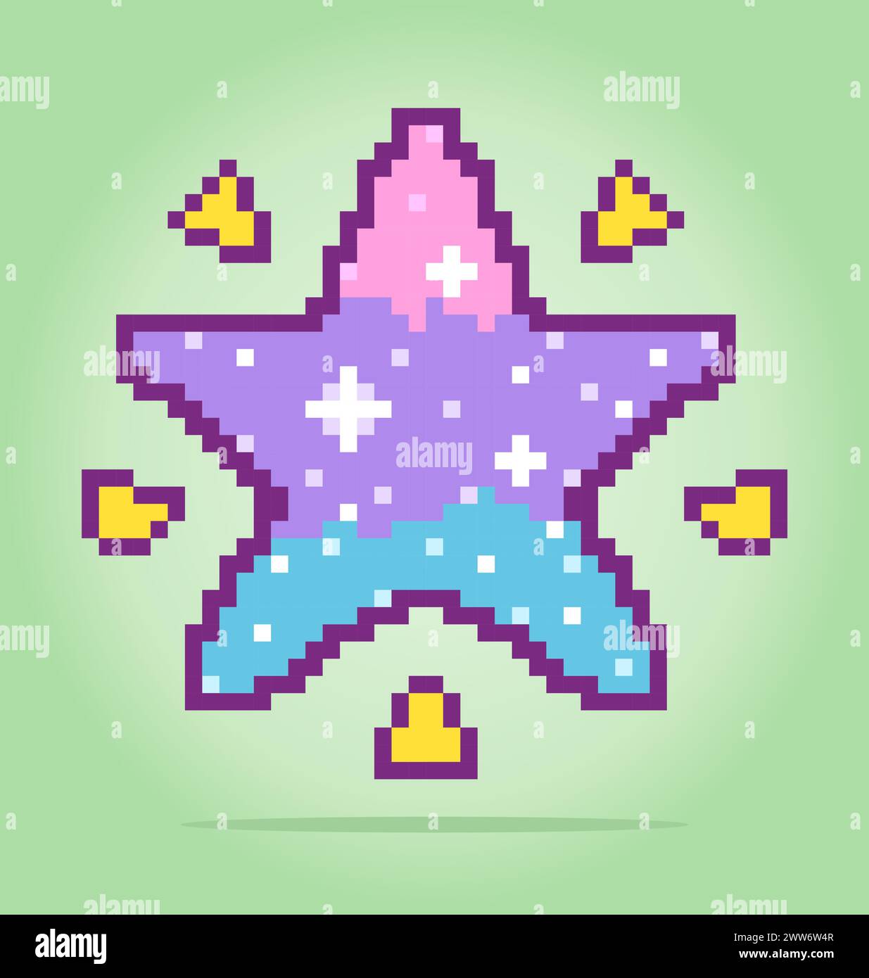 pixel a 8 bit di adorabile stella, per le risorse di gioco e i motivi di cucitura incrociata nelle illustrazioni vettoriali. Illustrazione Vettoriale