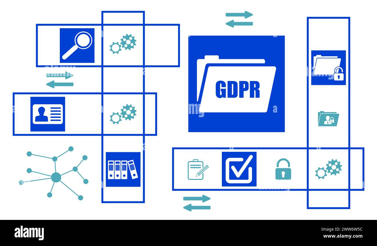 Concetto di gdpr con icone collegate Foto Stock