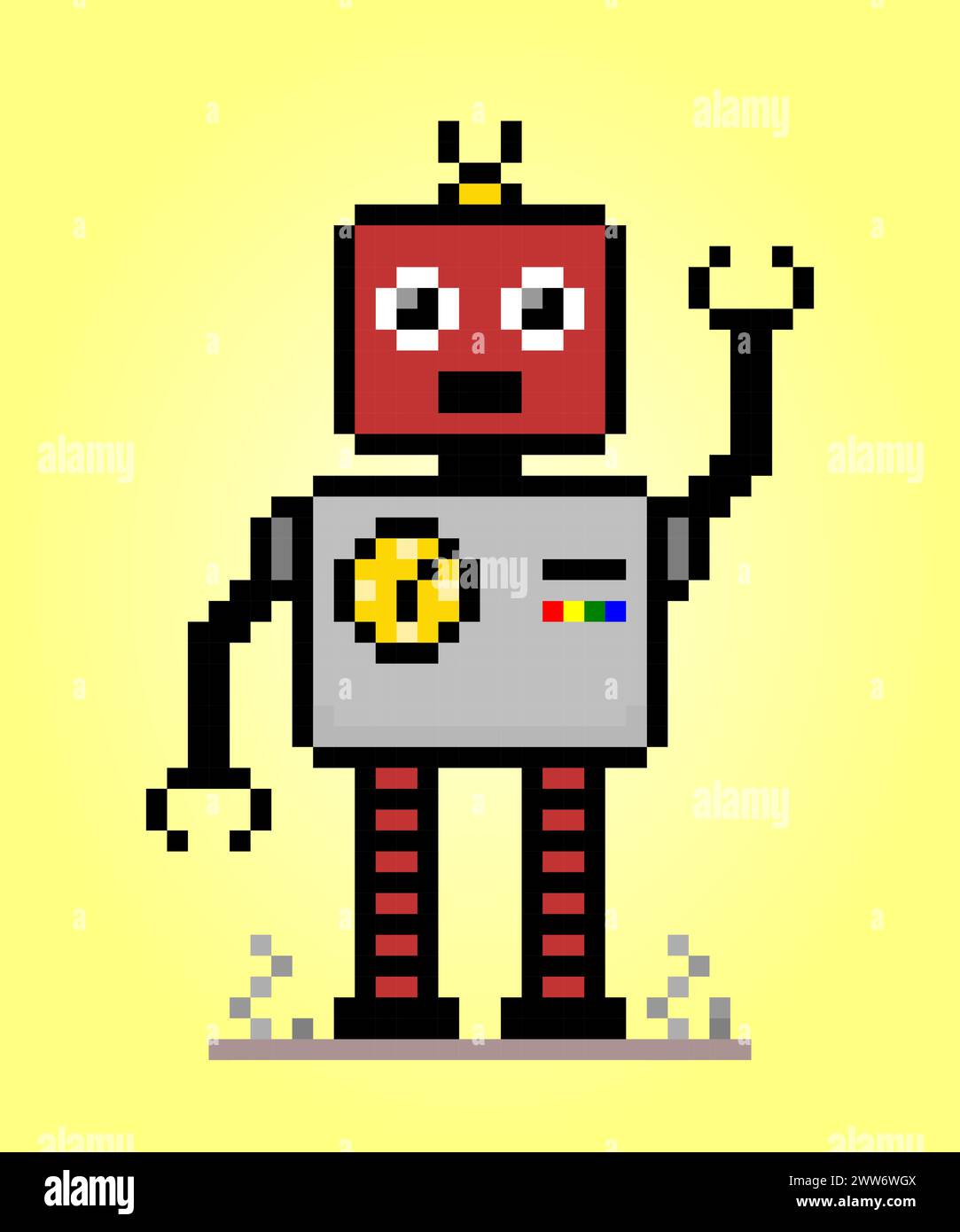 robot pixel a 8 bit in illustrazioni vettoriali per le risorse di gioco. Illustrazione Vettoriale