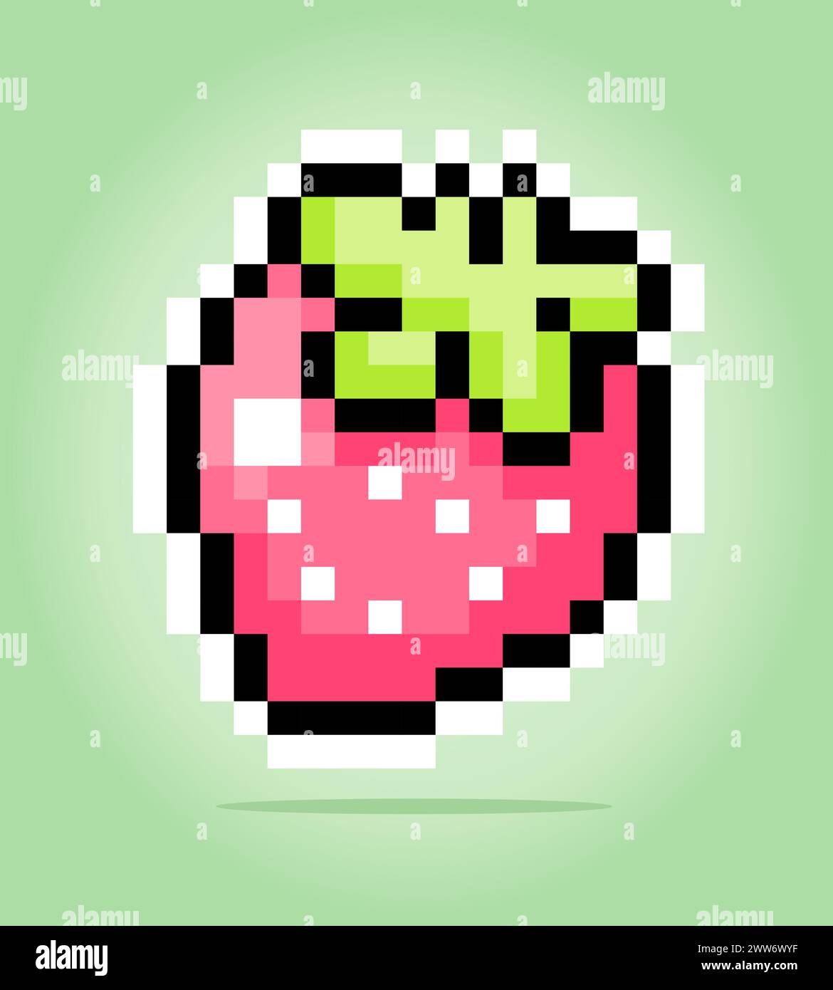 8 bit pixel di fragola. Pixel Fruits per le risorse di gioco e i motivi di cucitura incrociata nelle illustrazioni vettoriali. Illustrazione Vettoriale