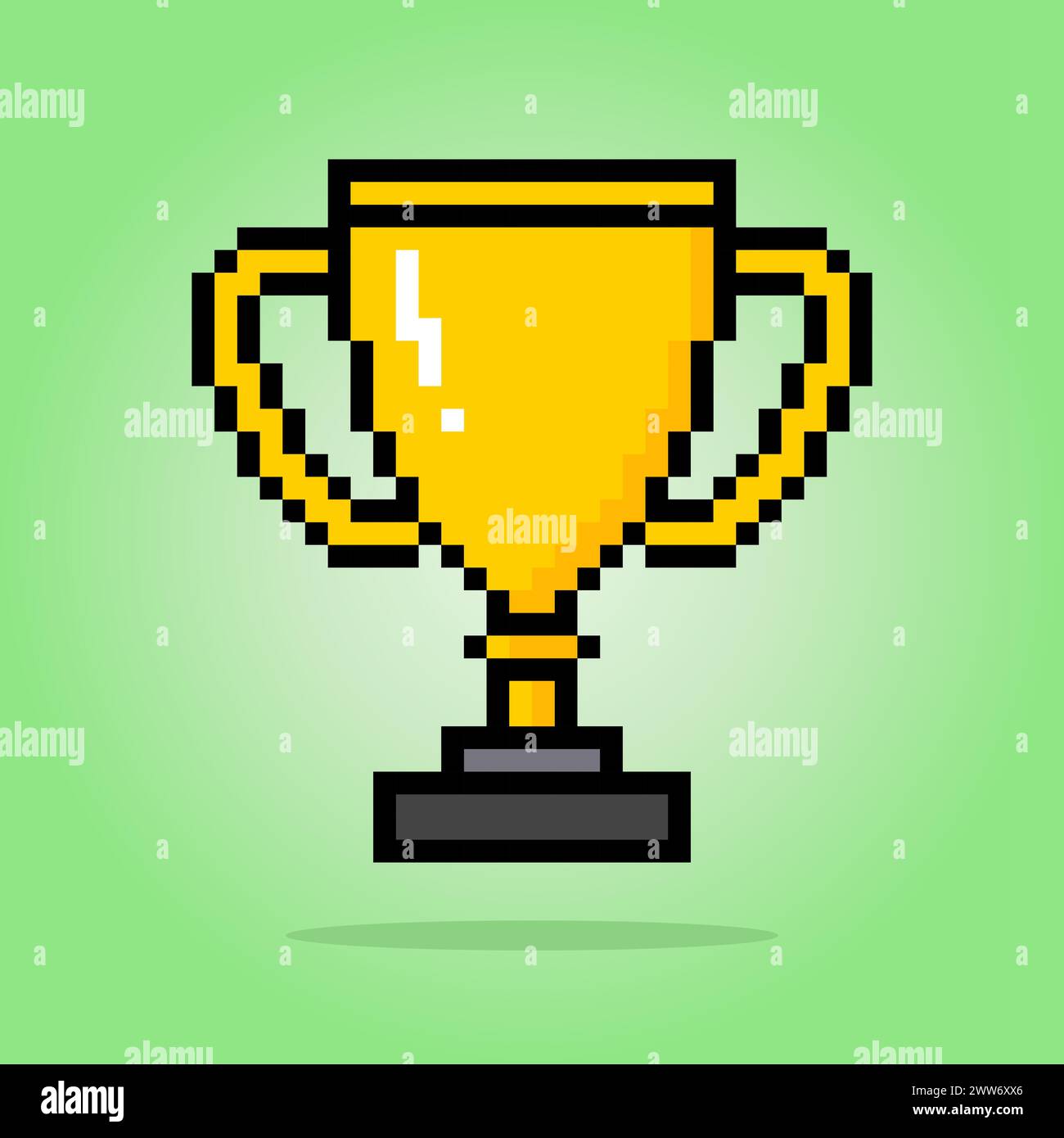 trofeo d'oro a 8 bit. Pixel della tazza nell'illustrazione vettoriale per le risorse di gioco e i motivi di cucitura incrociata. Illustrazione Vettoriale