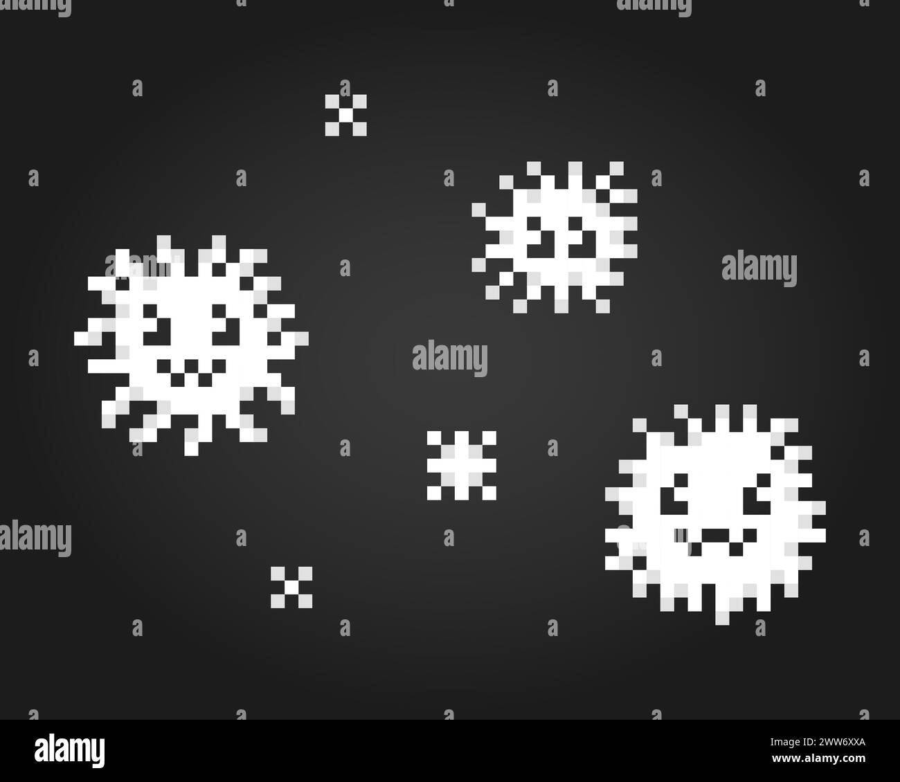personaggio virus pixel 8 bit per le icone di gioco. Figura Schema di giunzione trasversale vettoriale Illustrazione Vettoriale