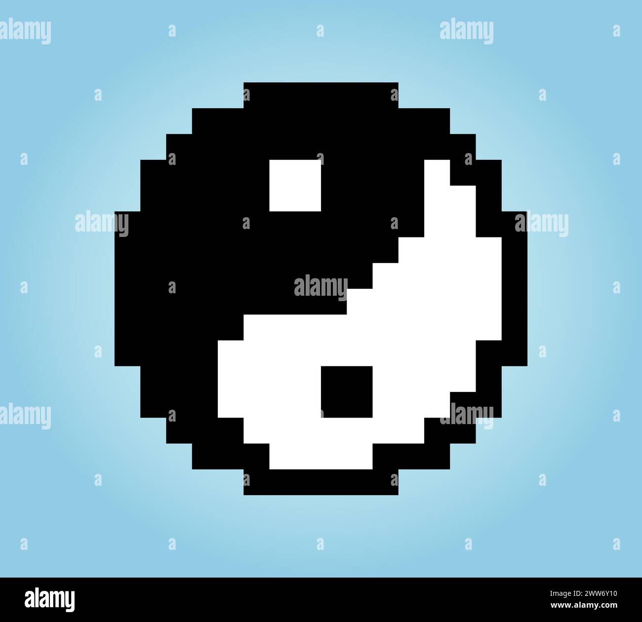 Logo a 8 bit Yin Yang in illustrazioni vettoriali per le risorse di gioco o i pattern di cucitura incrociata Illustrazione Vettoriale