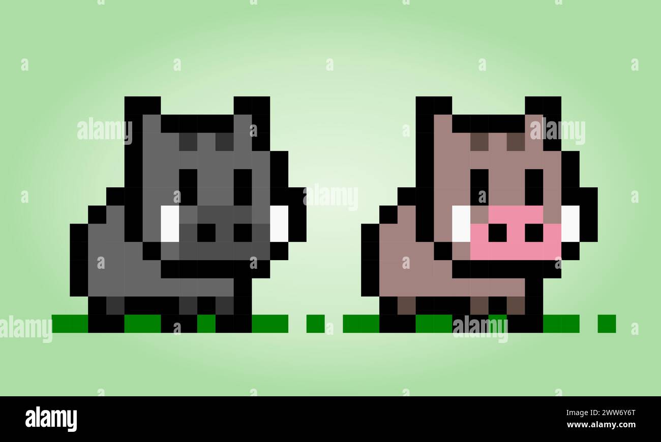 8 bit di pixel al cinghiale. Pixel degli animali nell'illustrazione vettoriale per la risorsa di gioco o il pattern di cucitura incrociata Illustrazione Vettoriale