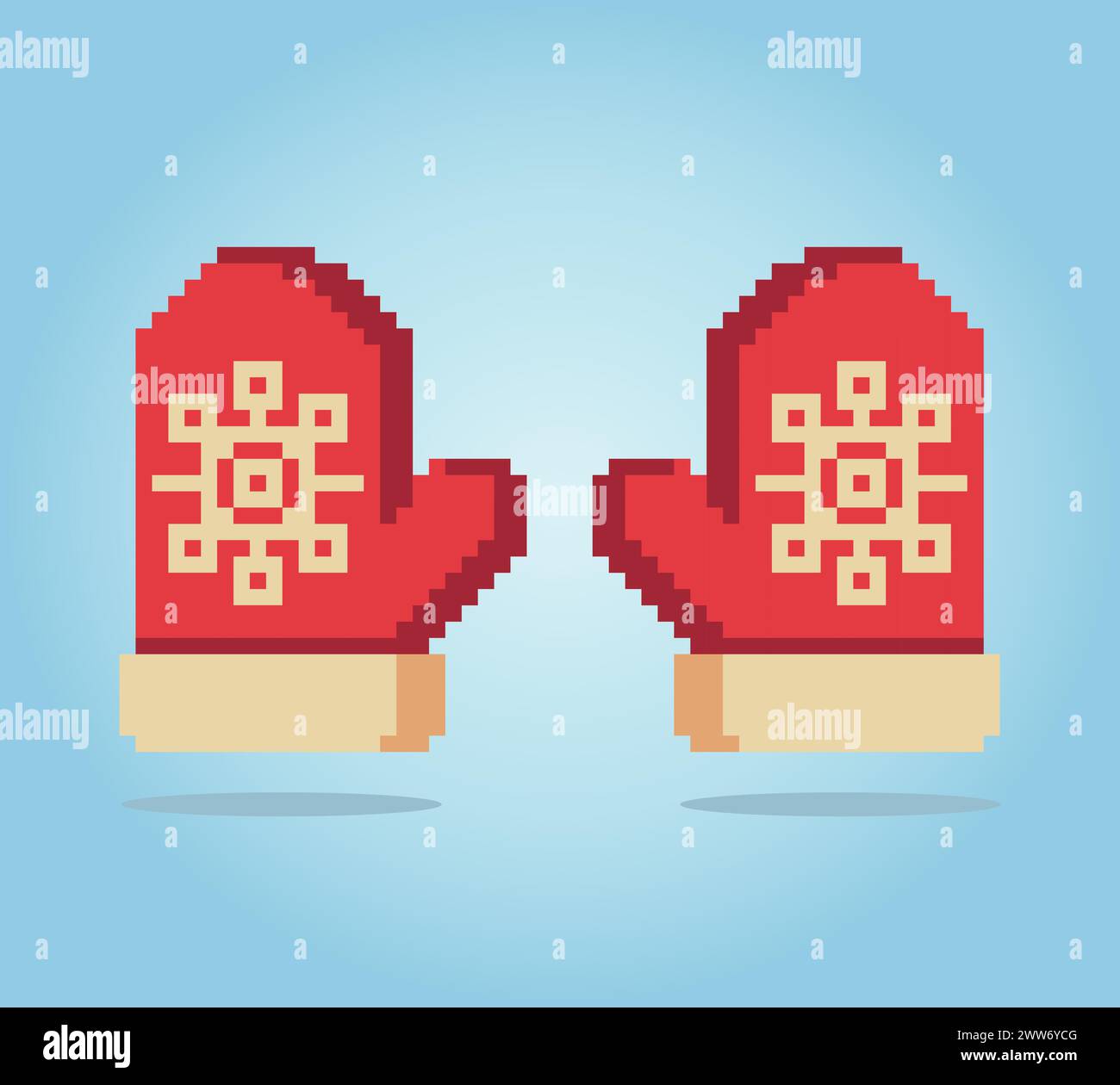 Guanti invernali da 8 bit in illustrazioni vettoriali per risorse di gioco o schemi di cucitura incrociata Illustrazione Vettoriale