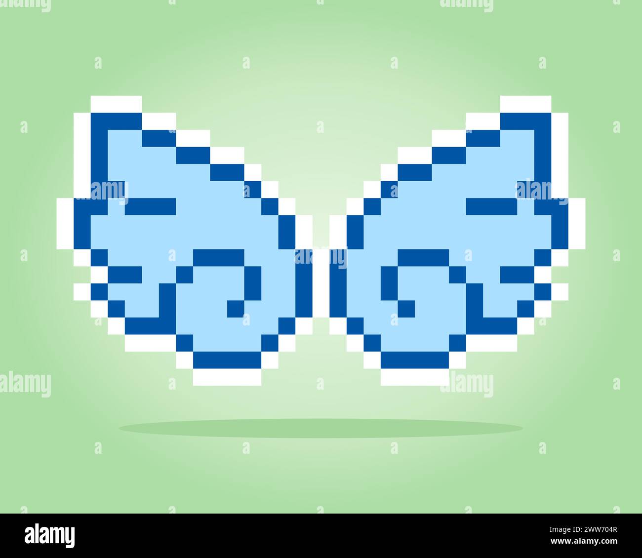 8 bit di pixel di ali d'angelo nelle illustrazioni vettoriali per le risorse di gioco o i pattern di cucitura incrociata Illustrazione Vettoriale
