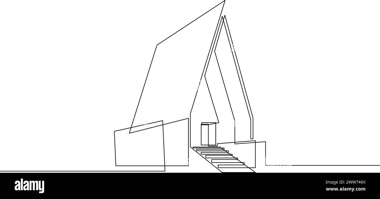 Casa moderna in stile disegno artistico a linea continua. Design lineare di un edificio contemporaneo. Illustrazione vettoriale Illustrazione Vettoriale