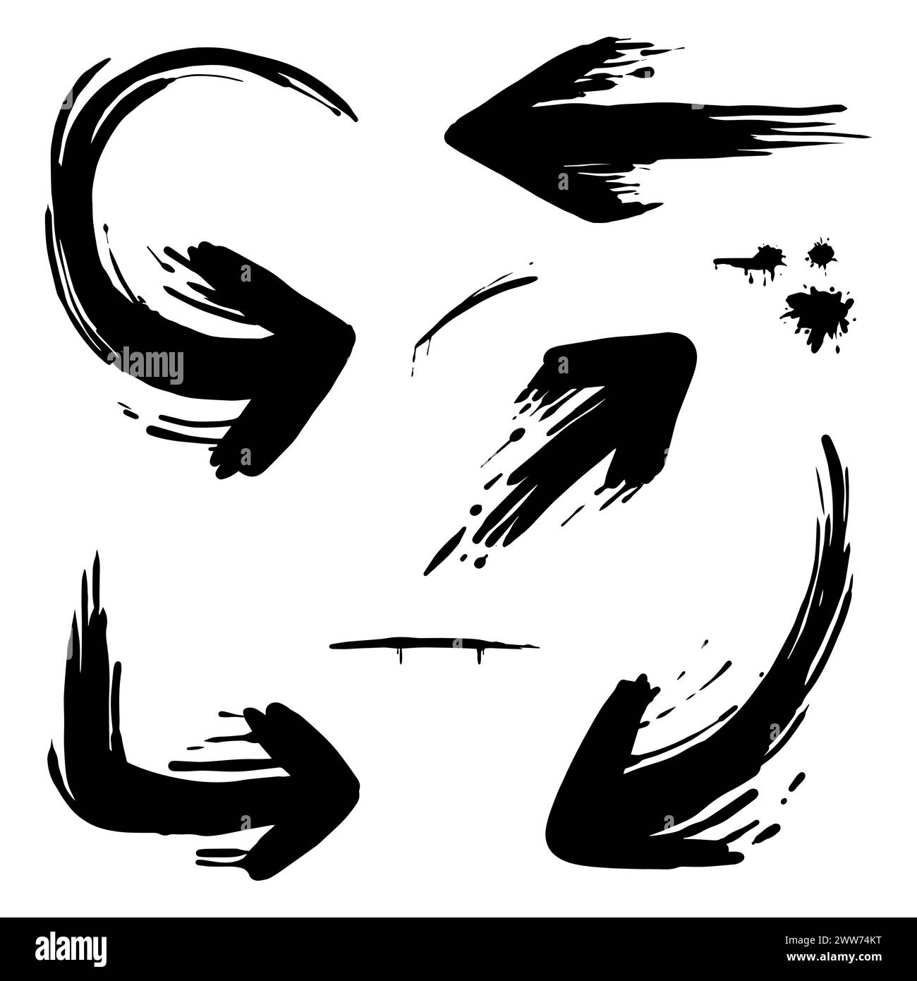 freccia disegnata a mano come schizzi di sangue. Frecce sottilissime Black Line Abstract Doodle in una grande collezione nell'illustrazione vettoriale Illustrazione Vettoriale