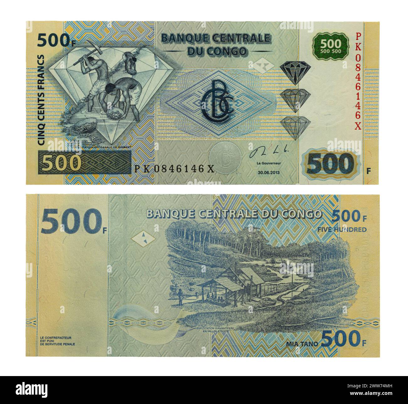 Un primo piano della banconota del Congo da 500 franchi. Foto Stock