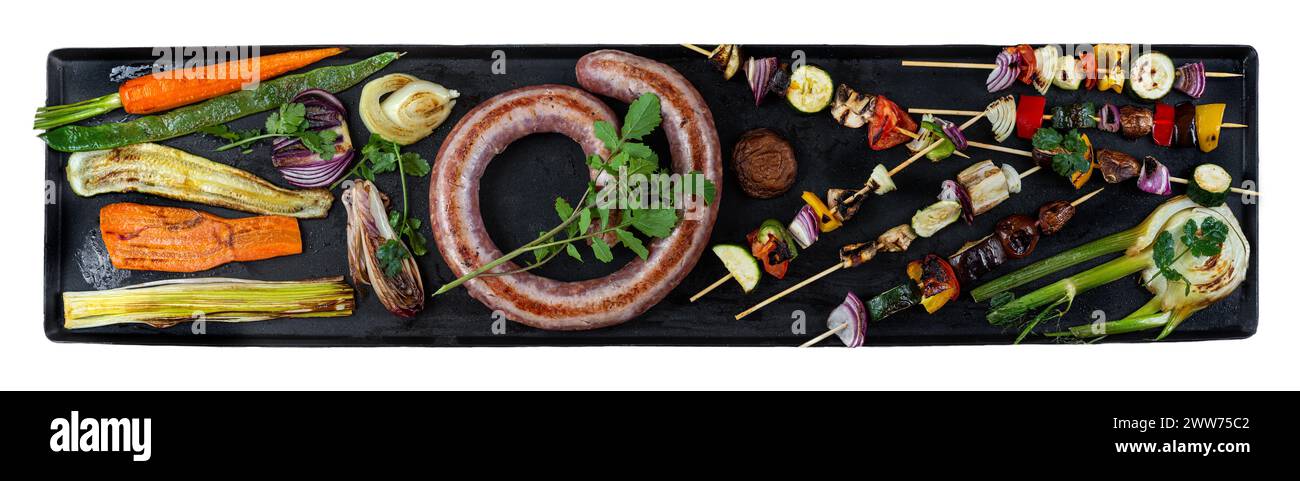 Panoramica delle varie grigliate cucinate. Foto Stock