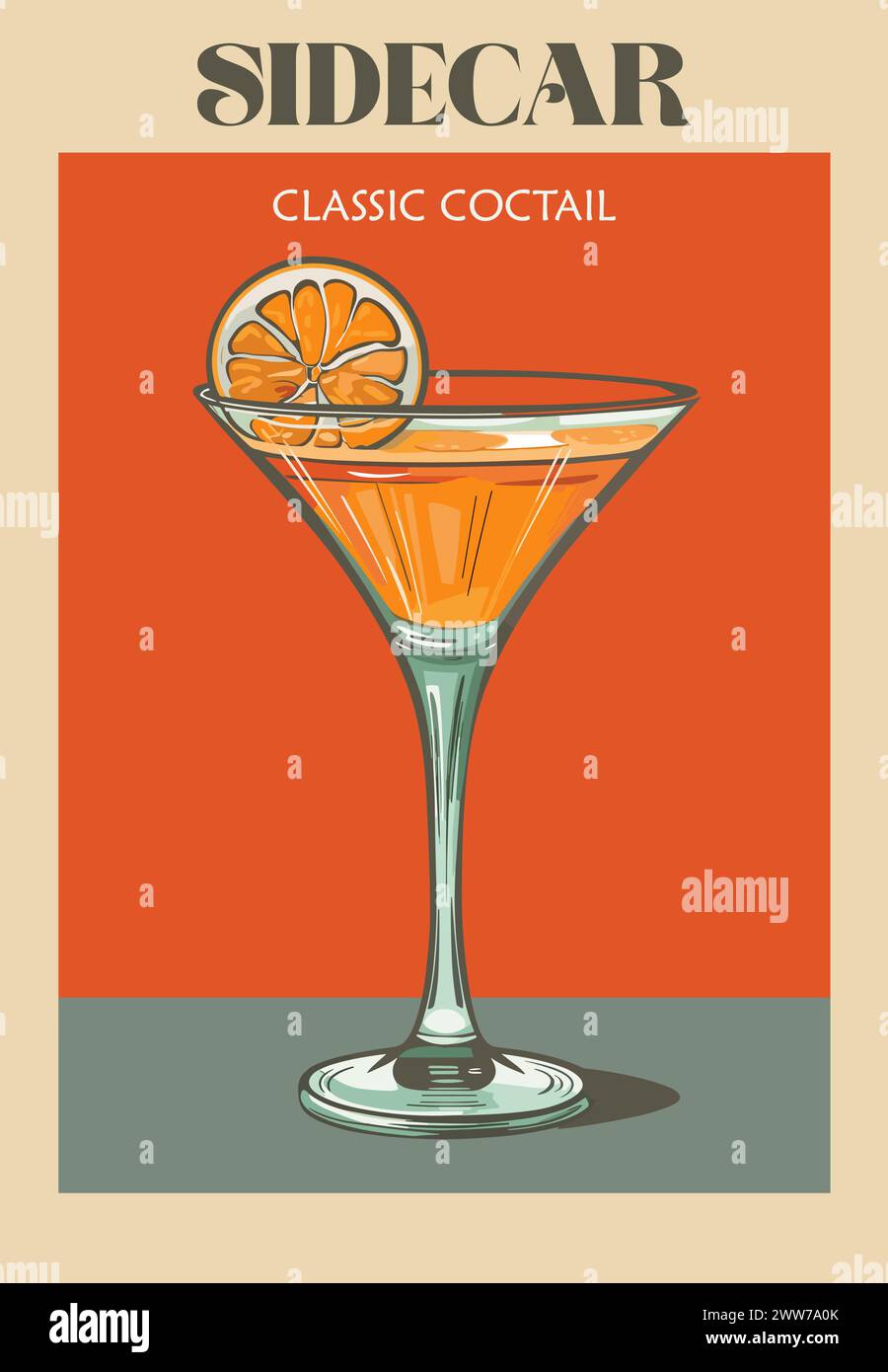 Sidecar cocktail poster retrò stampe di grafica vettoriale. Illustrazione Vettoriale