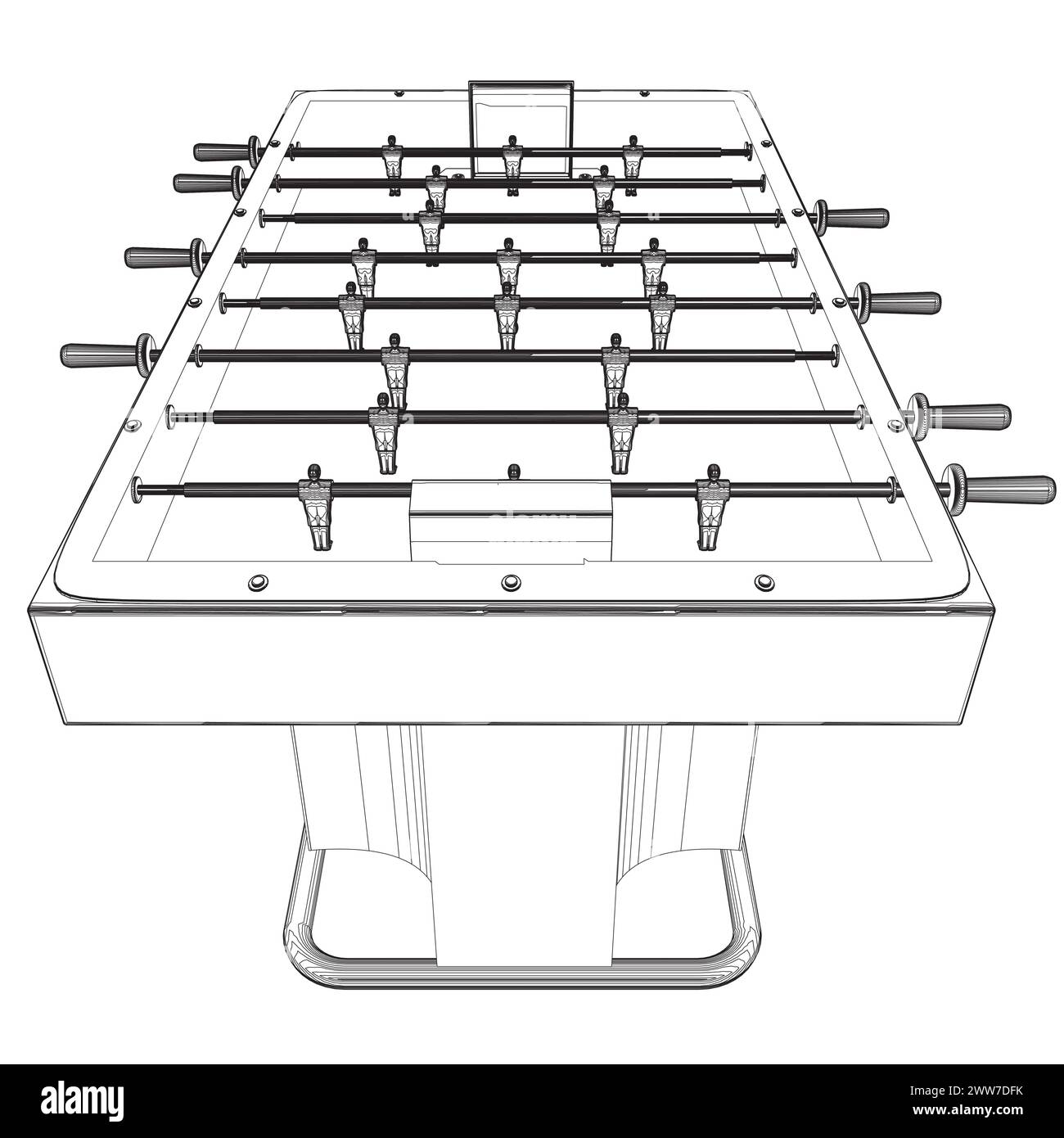 Visualizzazione isometrica del calcio da tavolo Hobby o Leisure. Calcio Contour Table. Giocatori di calcio della squadra sportiva. Per lo sport di intrattenimento. Divertimento e divertimento Illustrazione Vettoriale