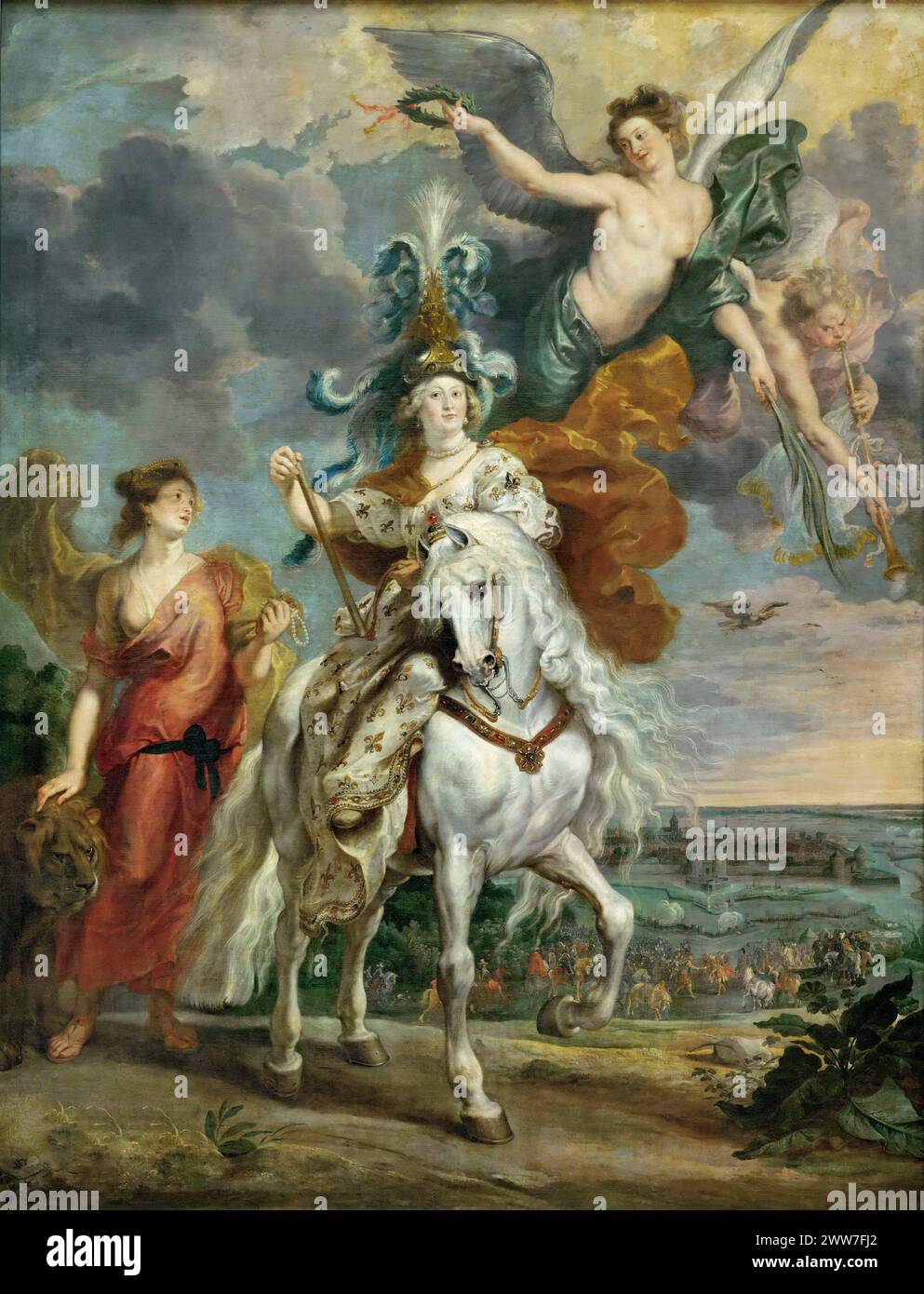 Ritratto equestre di Maria de' Medici (1575-1642) e il trionfo a Juliers, ca. 1622-1625 dipinto di Pierre Paul Rubens Foto Stock