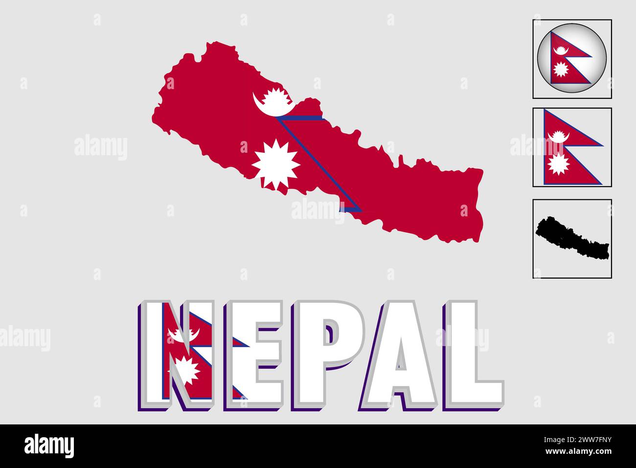 Bandiera e mappa del Nepal in un grafico vettoriale Illustrazione Vettoriale