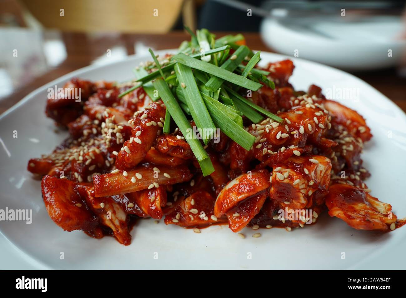 Popolare cibo coreano polpo saltato in padella Foto Stock